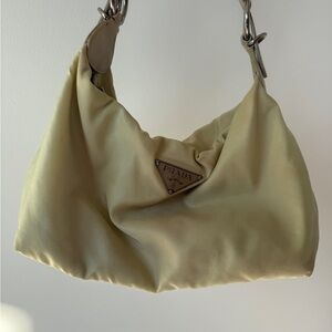 Authentic Vintage Prada Light Yellow Nylon Shoulder Hobo Bag